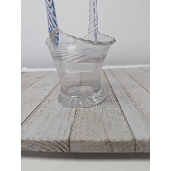 Duncan & Miller Glass Basket Etch Clear Feather Handle Brides Vintage - Picture 5 of 9